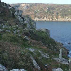 Lamorna Cove and cross on cliffs