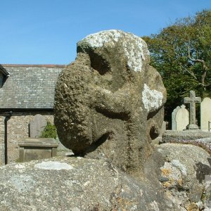 Cross on churchyard wall, Paul