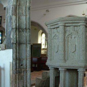 Pulpit and pillar (a relic of the Spanish raid of 1695)
