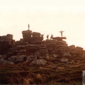 Family perched on Carn Kenidjack - Feb., 1992