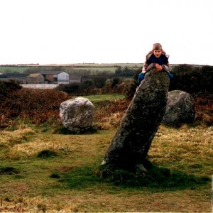 Boscawen stone circle and youngest son - March, 1992.