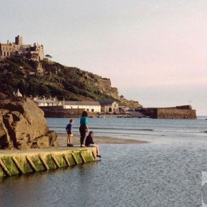 Wife and two sons on Chapel Rock landing parapet