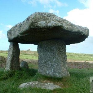 Lanyon Quoit [framing Ding Dong Mine in distance]