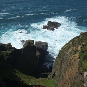 View over the zawn below Levant Mine Pumping House