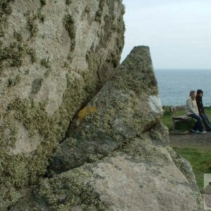 The headland at Perranuthnoe and the rock that bears many lichens