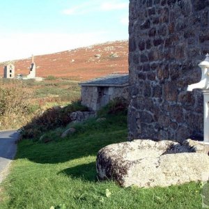 Water pump with engine houses at Bosigran in background