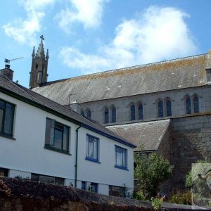 A rear view of the church