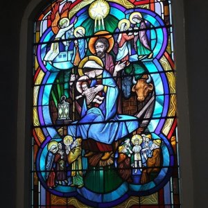 Stained glass window in the Catholic Church in Rosevean Road