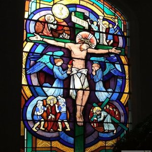 Stained glass windows in the Catholic Church in Rosevean Road