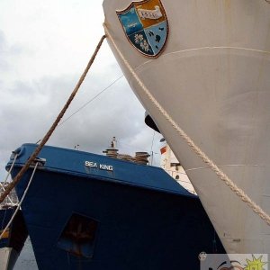 The Scillonian and Sea King alongside each other