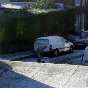 Man trying to clear the top of Barwis Hill of ice - 8th Jan, 2010