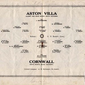 Aston Villa v Cornwall teamsheet