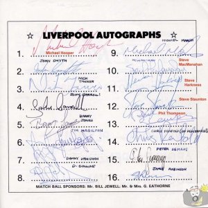 Liverpool Autographs from their second visit to Penlee Park