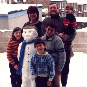 Our family and a snowman