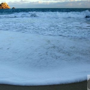 Foam covers my footprints, Porthcurno - 12th Dec, 2009