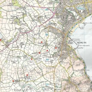 Map:  Price's Folly, Kerris, Tredavoe, Faugan Fort and Chyenhal