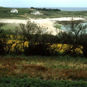 The sand bar across to Gugh from St Agnes, 1977