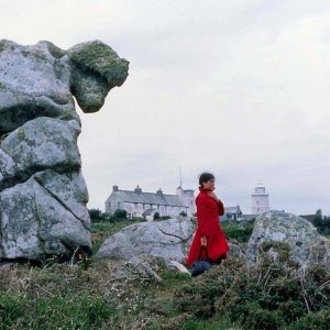 Jan by the eroded 'Nag's Head', St Agnes, 1977