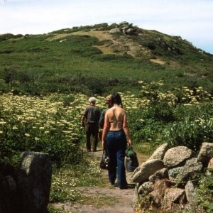 Iron Age cliff castle on hill, north Bryher