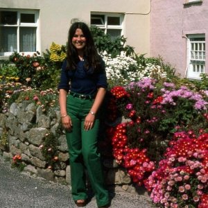 Jan by a garden in Hugh Town, Scilly