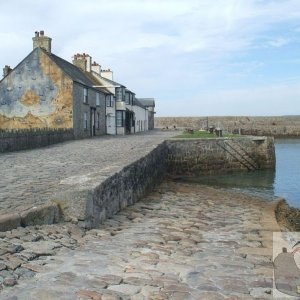 The wharf at harbourside and map mural - St Michael's Mount