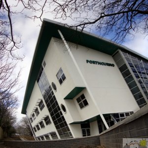 Panoramic view of Porthcurno building