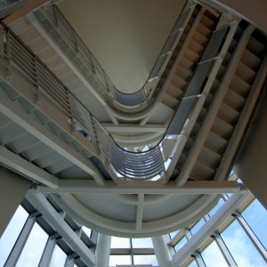 Looking up the stairs in Zennor building