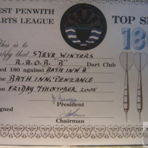 West Penwith darts league 180 certificate
