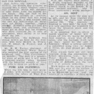 Report of the sealing of Drift Dam from The Cornishman in 1961
