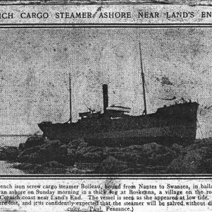 SS Boileau ashore at Boskenna Bay