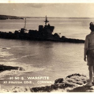 H.M.S. Warspite at Prussia Cove Cornwall