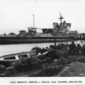 H.M.S. Warspite Aground in Prussia Cove. Cornwall, April 23rd 1947