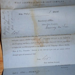 West Cornwall Steamship Company Request for Money