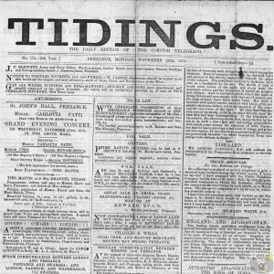 Tidings 18th November 1878 Upper Part Page 1