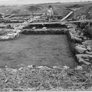 Roman Villa - Large Room - red cement floor - leads into another room