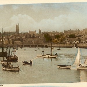 Penzance Harbour Hand Coloured