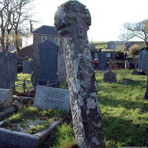 Sancreed Parish Church and leaning Celtic cross