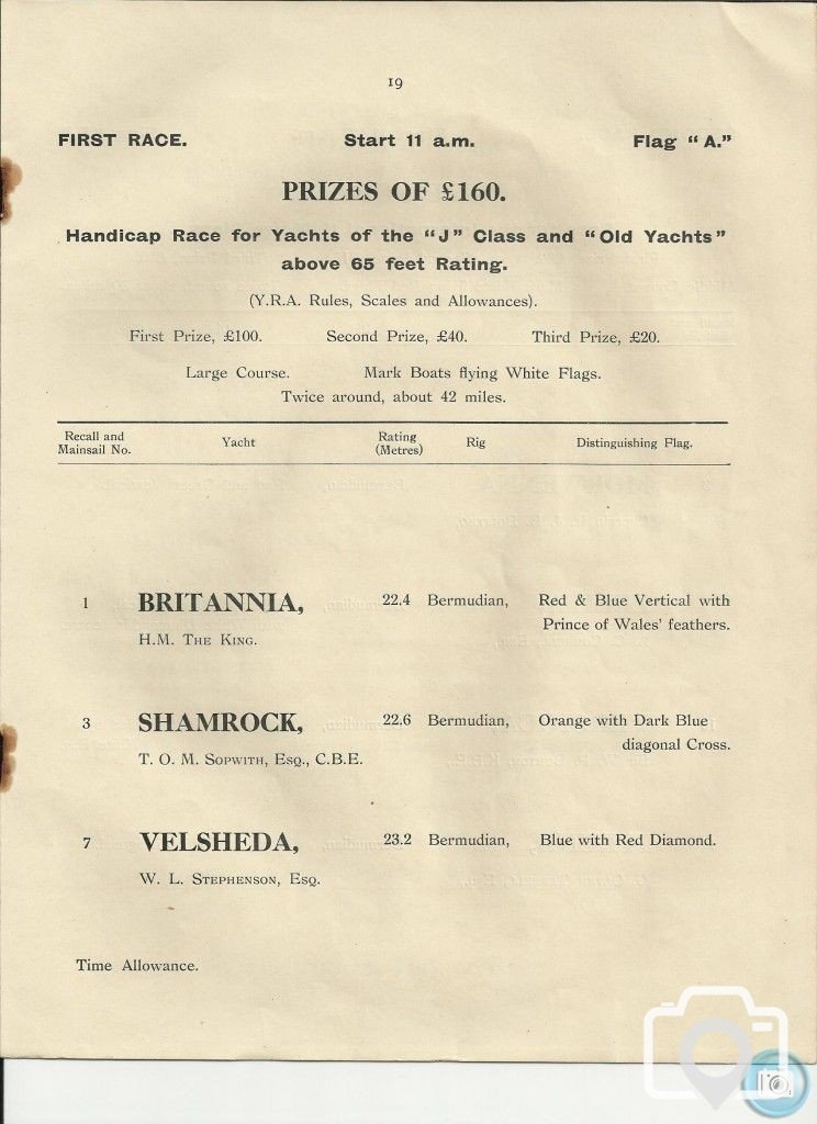 1933 - KING'S YACHT!! REGATTA PROGRAMME