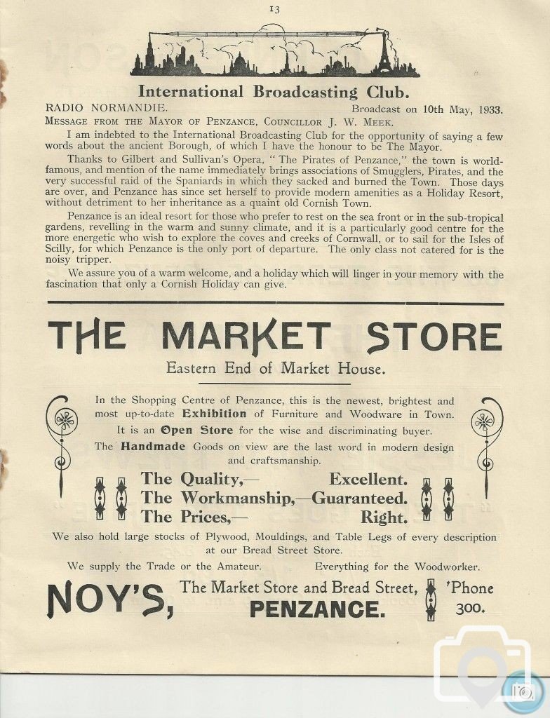 1933 - PENZANCE ROYAL REGATTA PROGRAMME