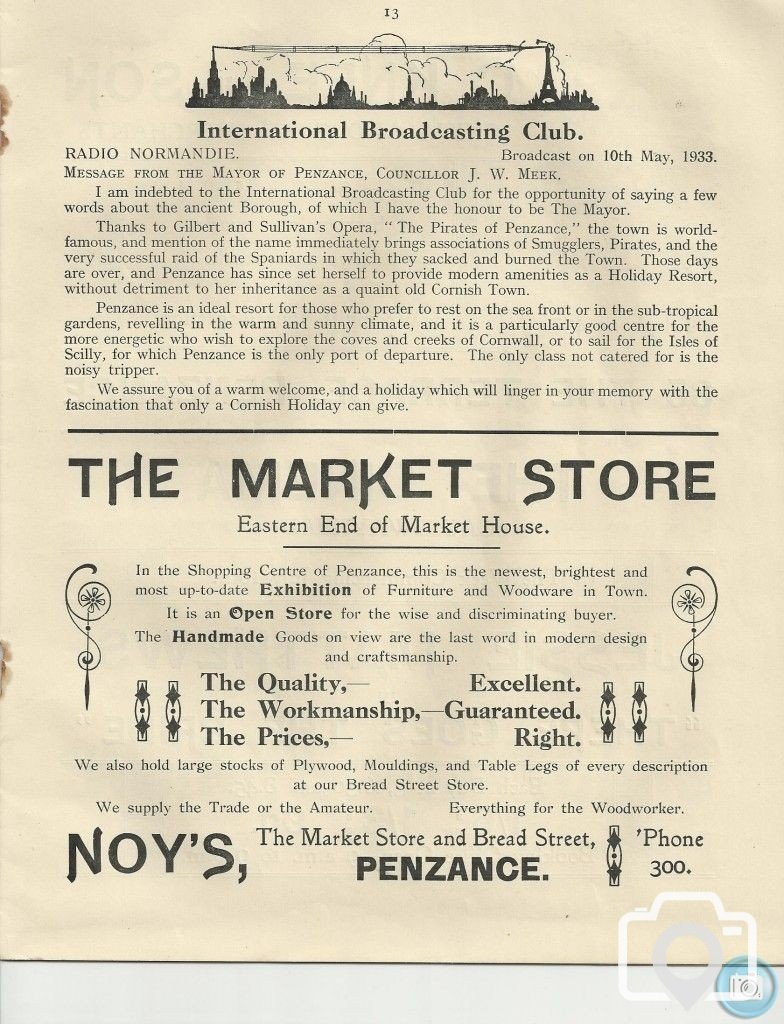 1933 - PENZANCE ROYAL REGATTA PROGRAMME