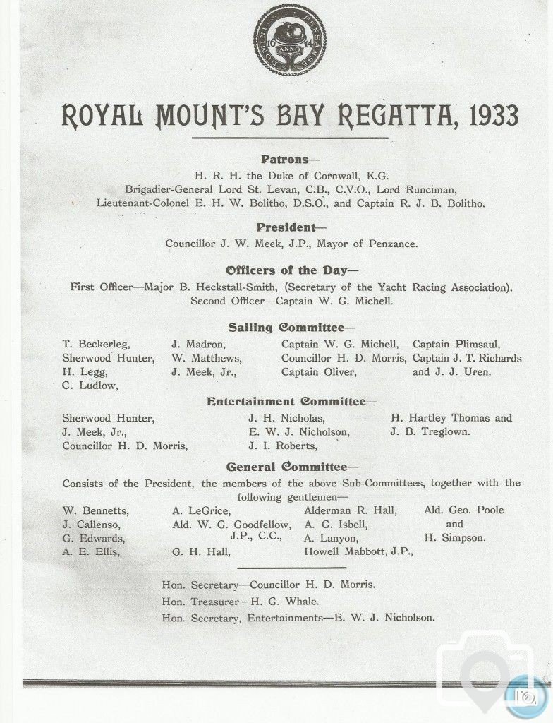 1933 - PENZANCE ROYAL REGATTA PROGRAMME