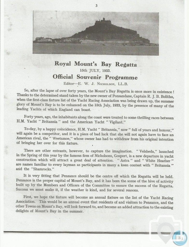 1933 - PENZANCE ROYAL REGATTA PROGRAMME