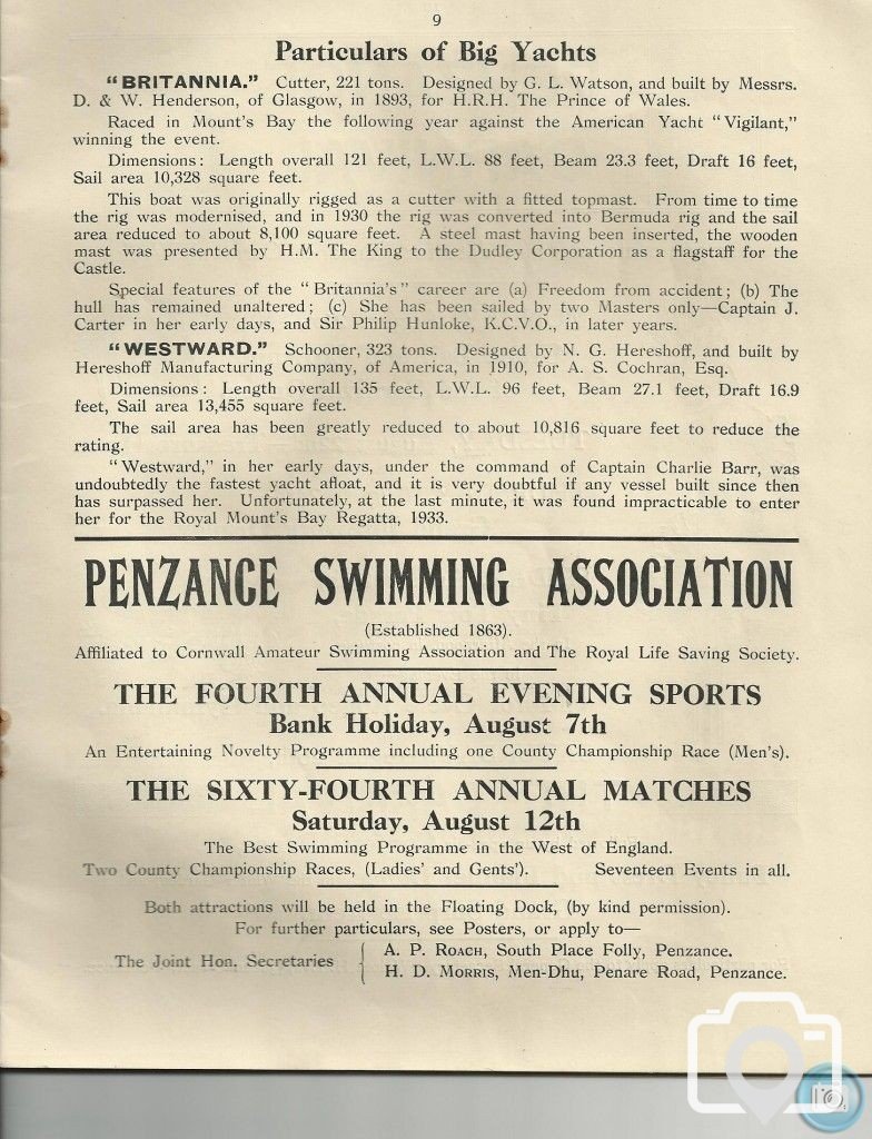 1933 - PENZANCE ROYAL REGATTA PROGRAMME