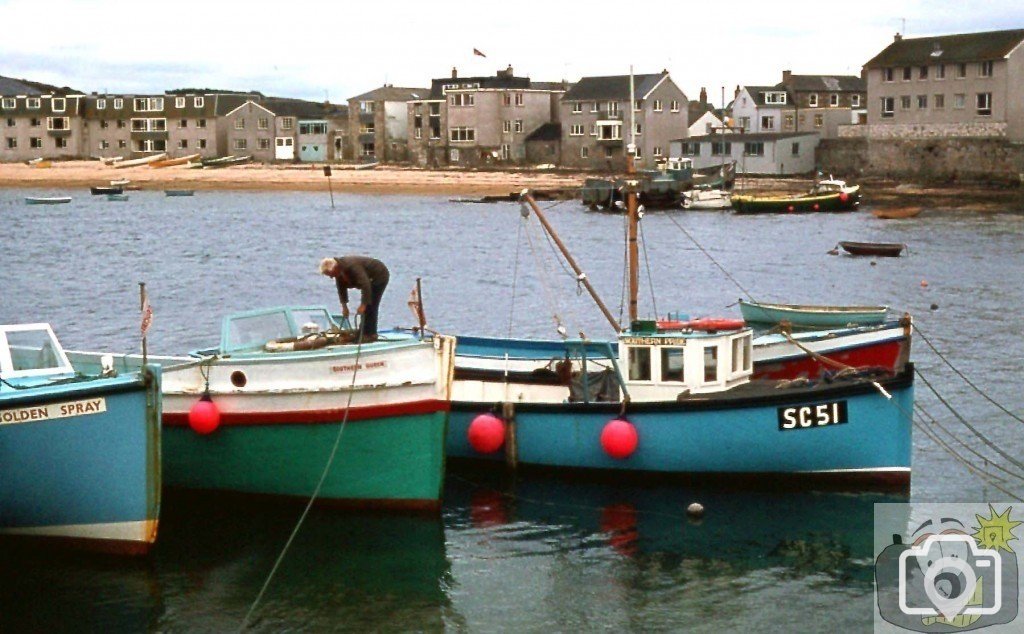 Boats in St mary's harbour at Hugh Town, 1977