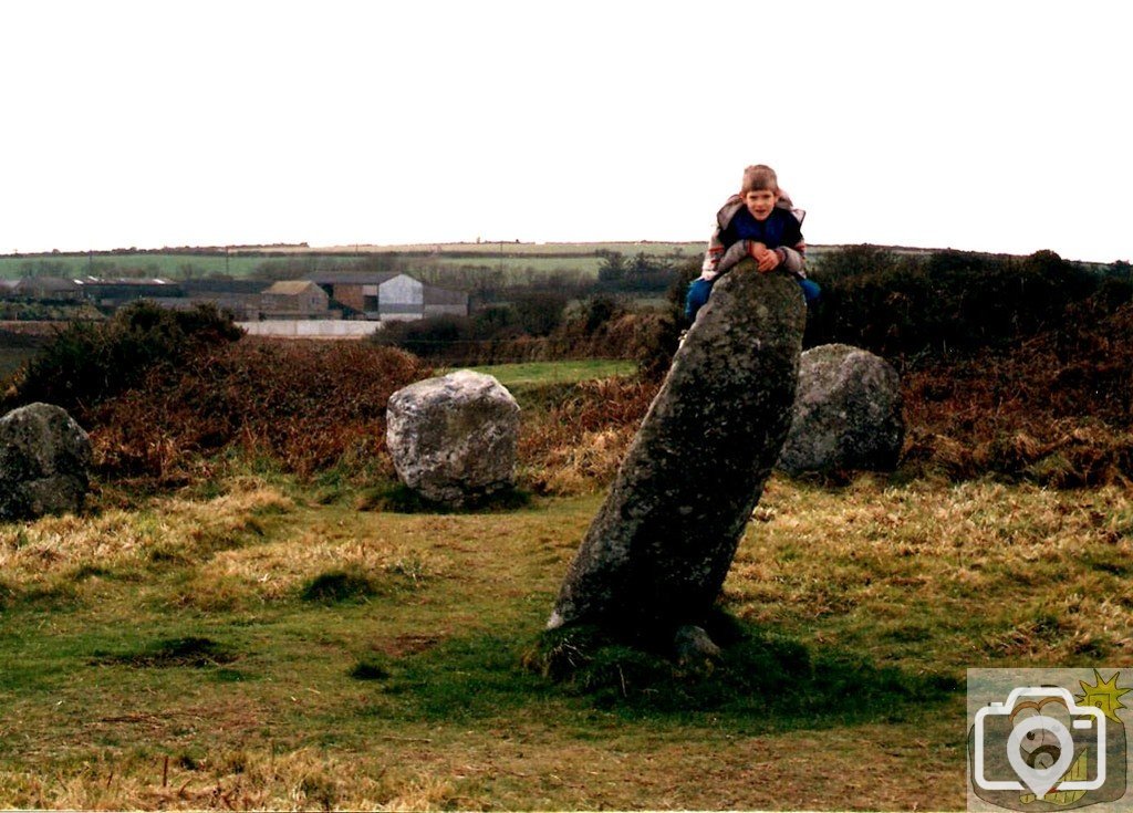 Boscawen stone circle and youngest son - March, 1992.