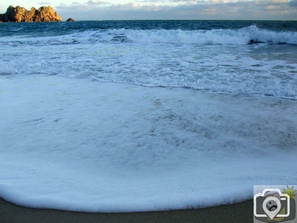 Foam covers my footprints, Porthcurno - 12th Dec, 2009