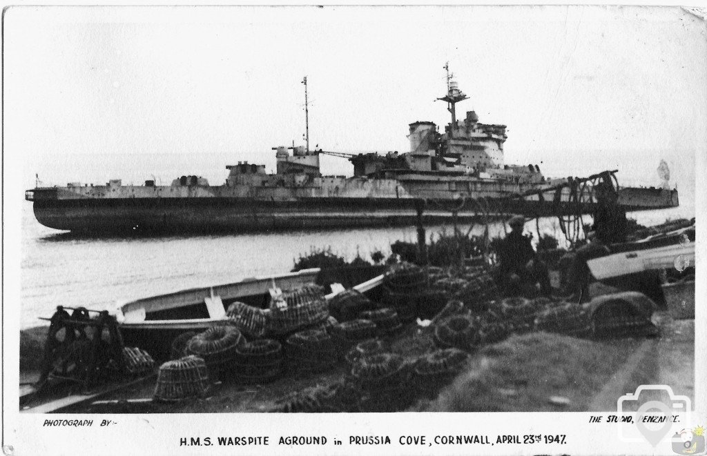 H.M.S. Warspite Aground in Prussia Cove. Cornwall, April 23rd 1947