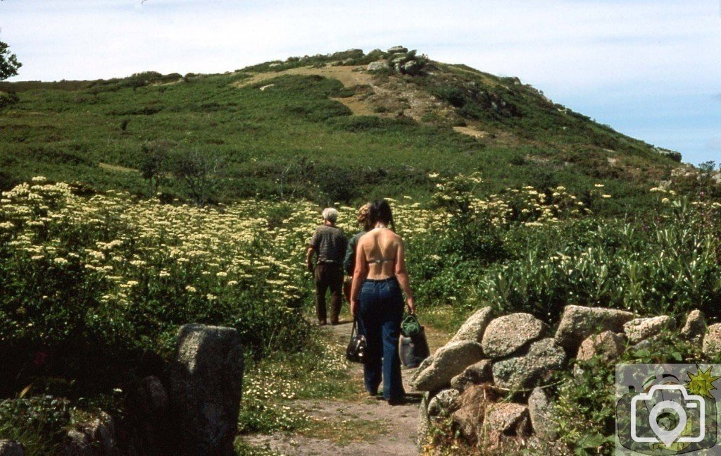Iron Age cliff castle on hill, north Bryher