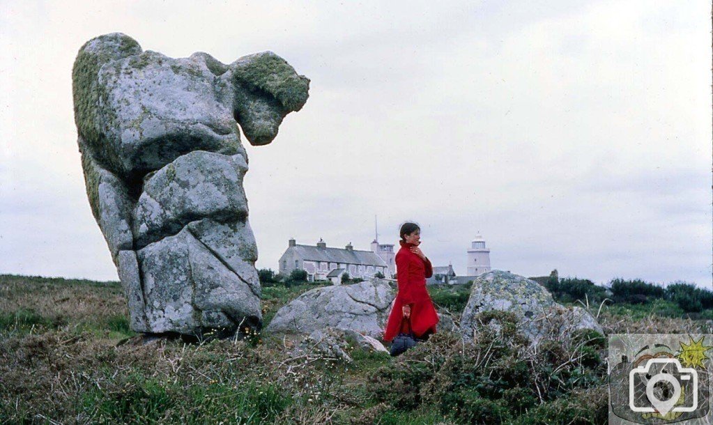 Jan by the eroded 'Nag's Head', St Agnes, 1977