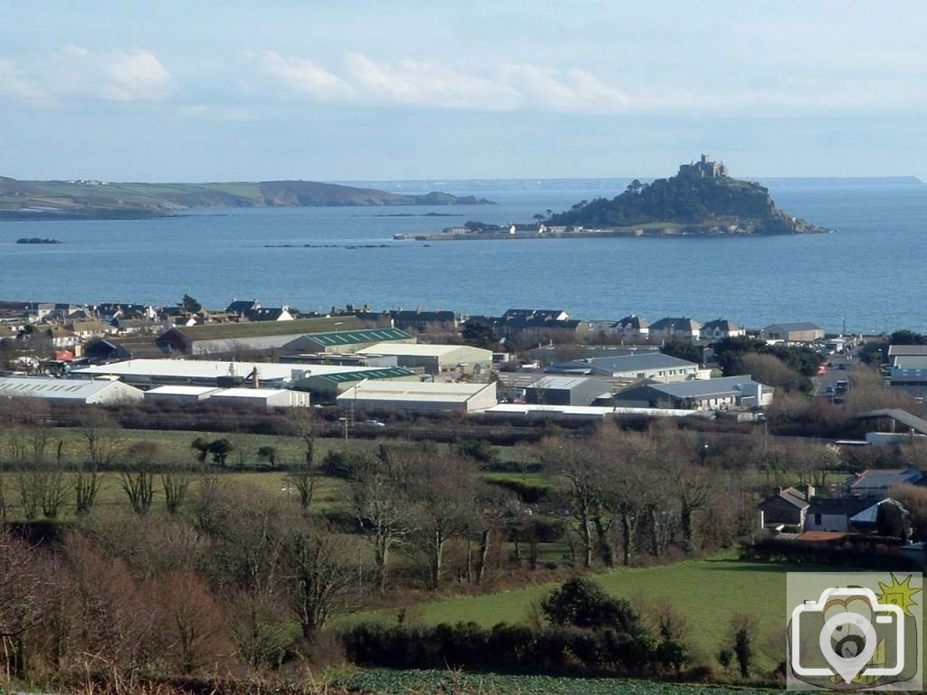 Long Rock Industrial Estate and Mount's Bay from Gulval-Ludgvan walk